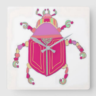 Square Wall Clock with Colourful Beetle Art