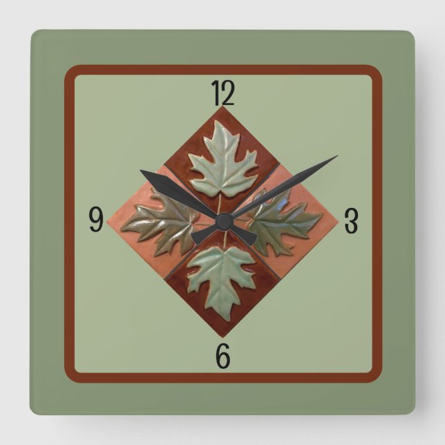 Square wall clock with Maple Leaves (Front)