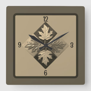 Square wall clock with Maple Leaves Sepia