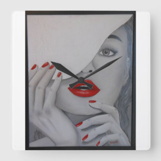 Square Wall Clock with Red