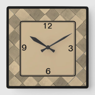Square Wall Clock with tan diagonal tile