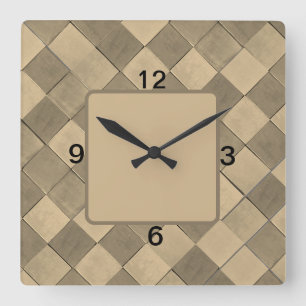 Square Wall Clock with tan diagonal tile
