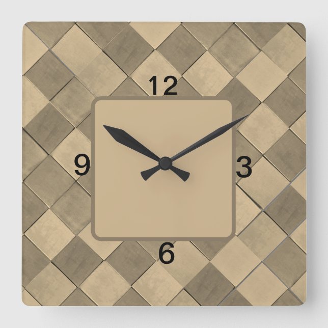 Square Wall Clock with tan diagonal tile (Front)