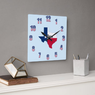 Square Wall Clock with Texas Pride