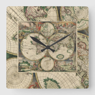 Square Wall Clock/World Map Square Wall Clock