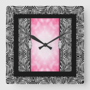 Square Wall Clock/Zebra Print and Diamonds Clock