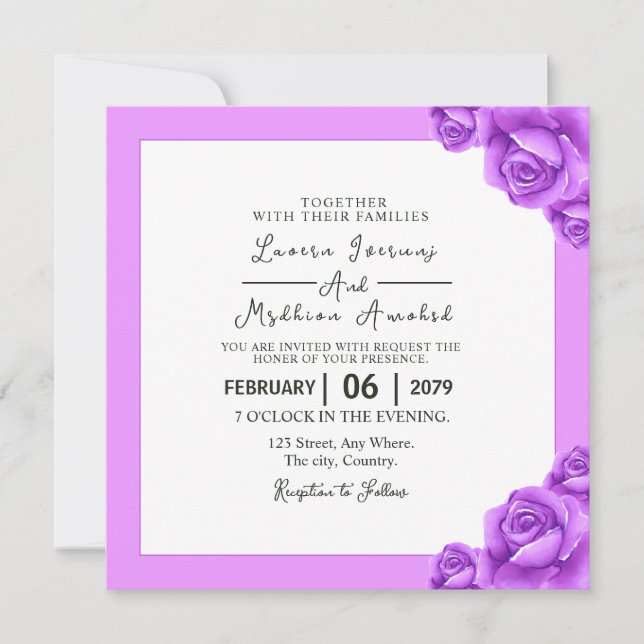 Square Wedding Invitation Card Vector (Front)