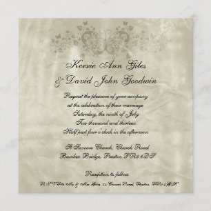 Square Wedding Invitation Vintage Paper Butterfly