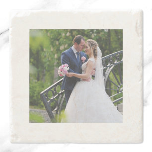 Square White Border Photo Stone Coaster