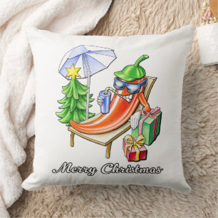 Square White Chilli Merry Christmas Drawing Cushion