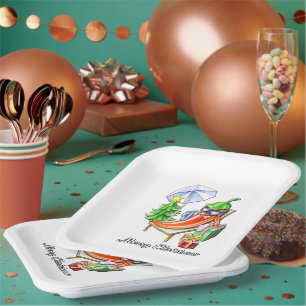 Square White Merry Christmas Beach Pepper Party Paper Plate