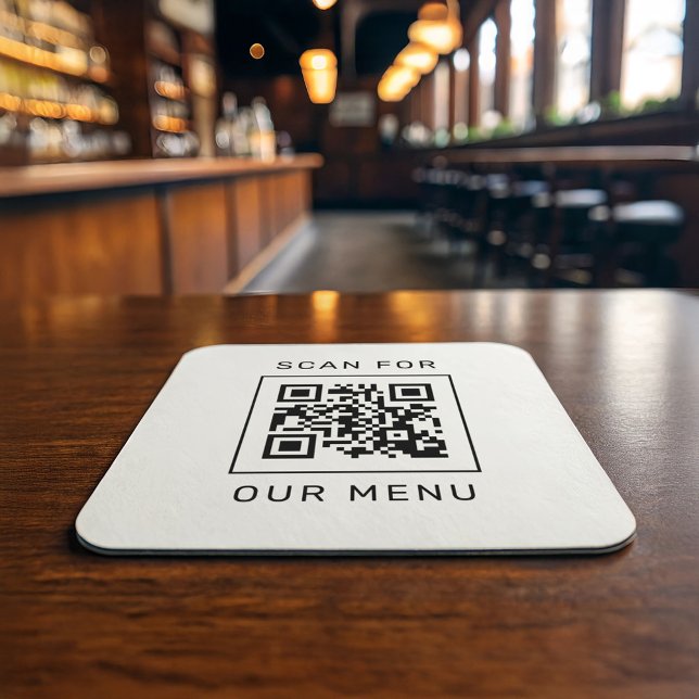 Square White Scan For Our Menu QR Code Paper Coaster (Creator Uploaded)