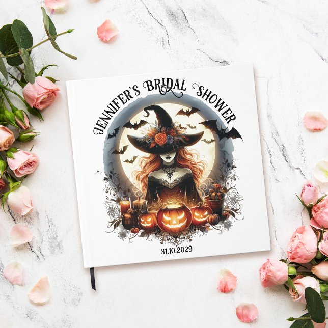 Square White Witchy Bridal Shower Guest Book  (witchy bridal shower guest book)