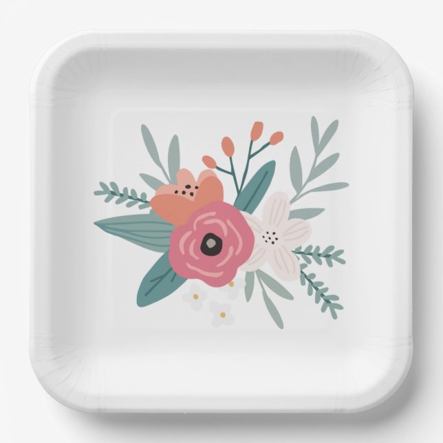 Square Wildflower Posy Party Plates (Front)