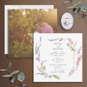 Square Wildflower Watercolor Floral Photo Wedding Invitation