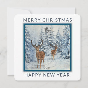 Square Winter Forest w/Deer Christmas Holiday Card