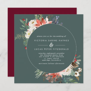 Square Winter Sage & Marsala Floral Wedding Invitation