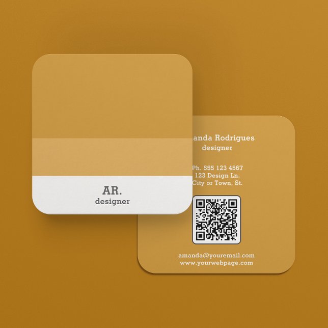 Square Yellow Designer Business Card  (Front and back shown. Square card, 2.5 inches. Choose size, corner, and paper style.)