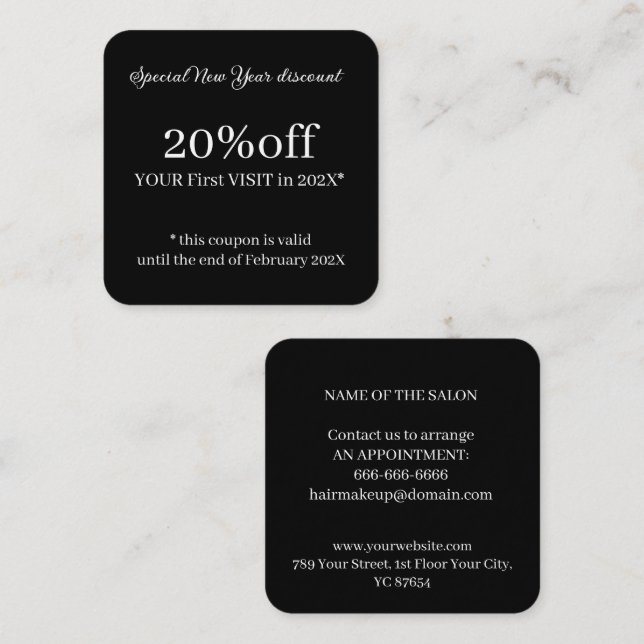Squared 2.5" x 2.5" discount card (Front/Back)