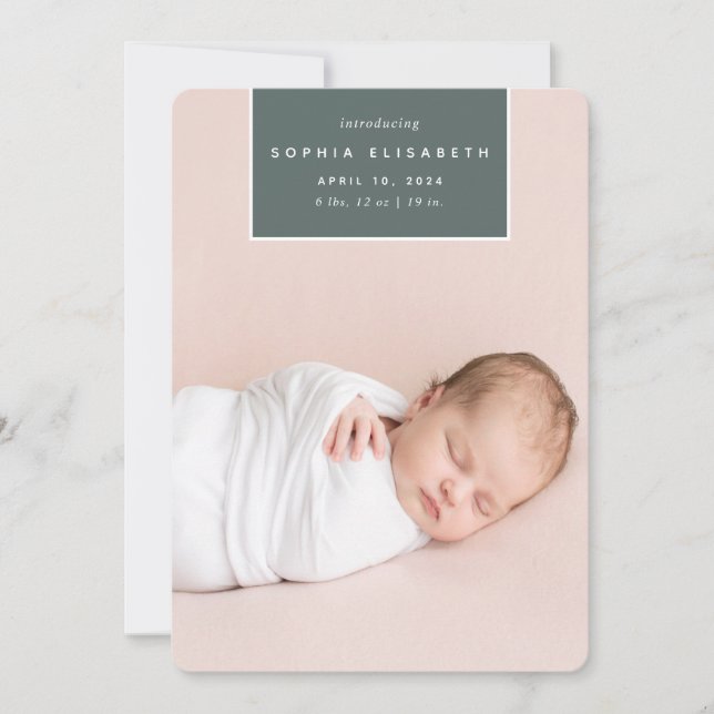Squared Away | Vertical Photo Birth Announcement (Front)