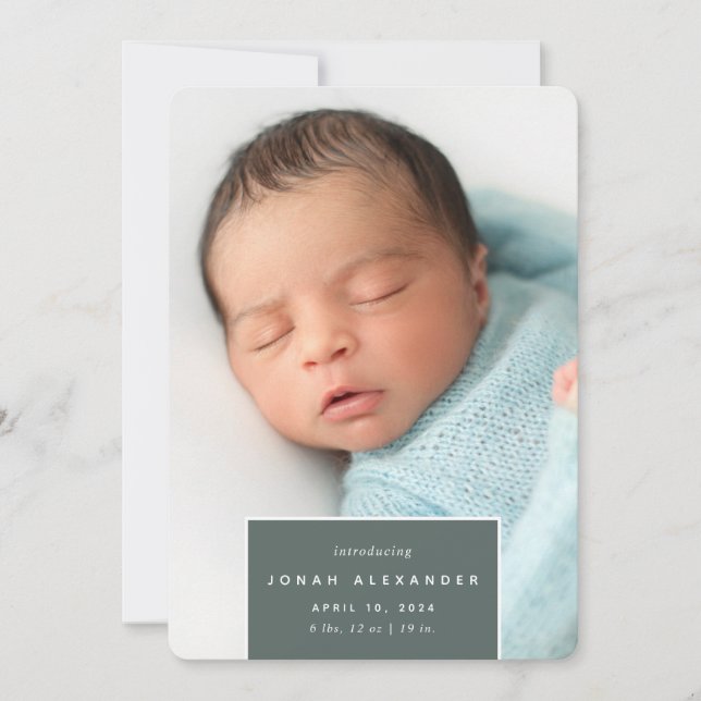 Squared Away | Vertical Photo Birth Announcement (Front)