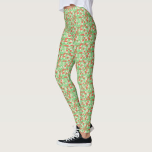 Squared Orange Green and Very Light Yellow Camo Leggings