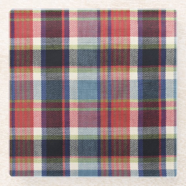 Squared Textile Texture Background. Glass Coaster (Front)
