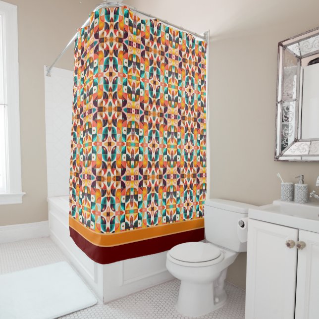 Squares Abstract Retro Popular Collection Shower Curtain (In Situ)