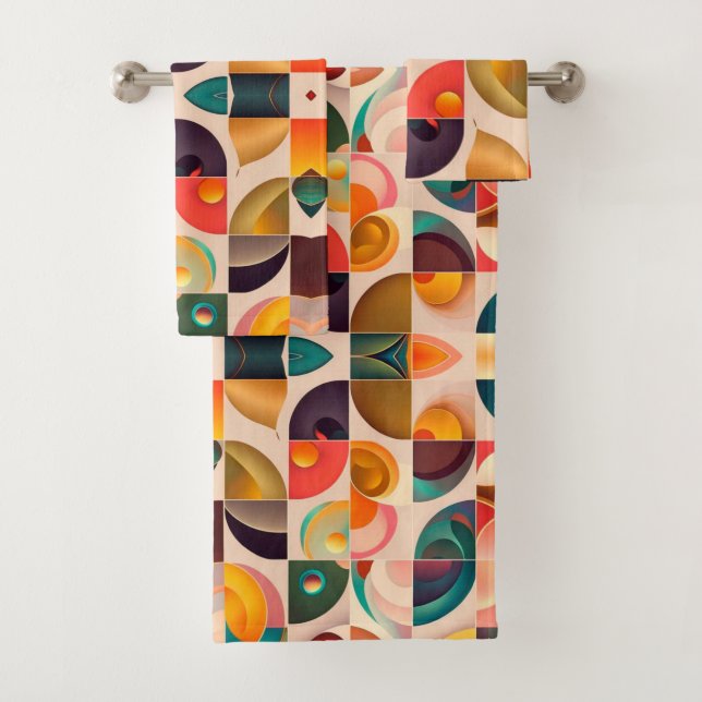 Squares Abstract Retro Trendy Collection Bath Towel Set (Insitu)