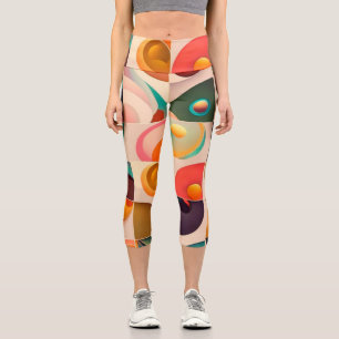 Squares Abstract Retro Trendy Collection Capri Leggings