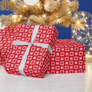 Squares and Boxes Pattern DIY Colours Red Pink Wrapping Paper