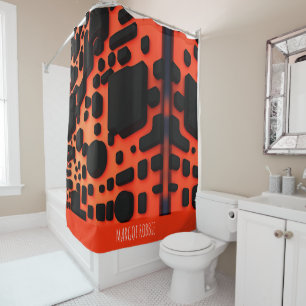 Squares and circles 3D Orange Urban Pattern Shower Curtain