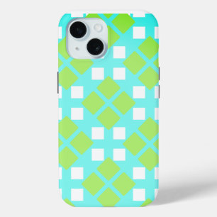 Squares and Diamonds in Cyan iPhone 15 Case