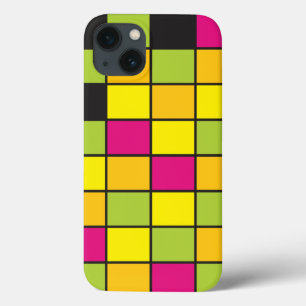 Squares Brightly Neon Coloured Pattern iPhone 13 Case