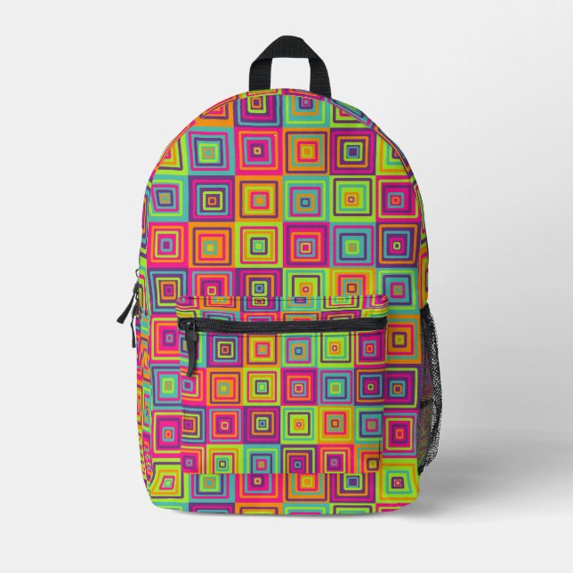 squares colourful pattern printed backpack (Front)