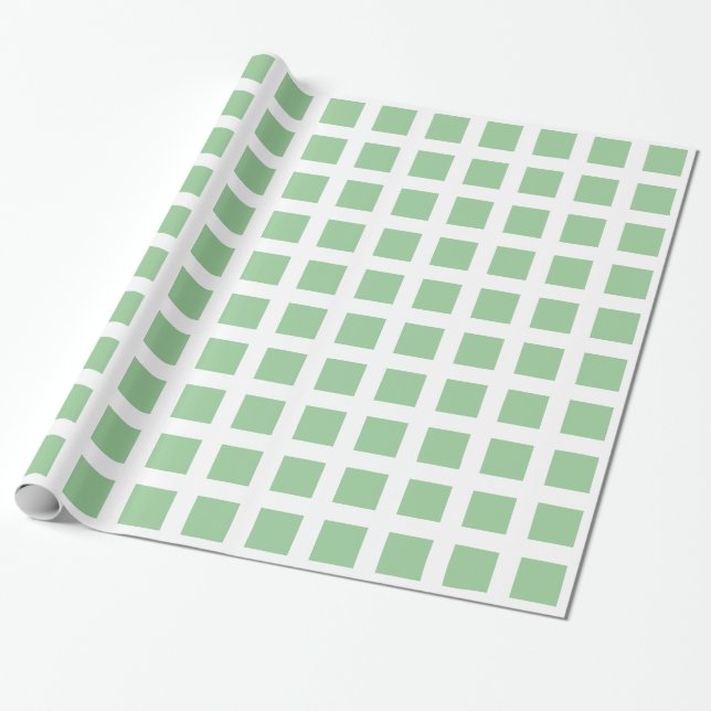 Squares - Faded Green on White Wrapping Paper (Unrolled)