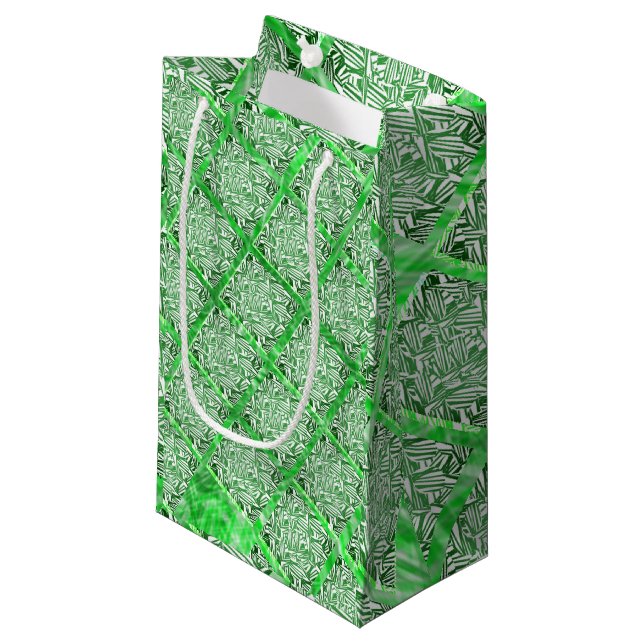 Squares, fake tile, fake green foliage    small gift bag (Front Angled)