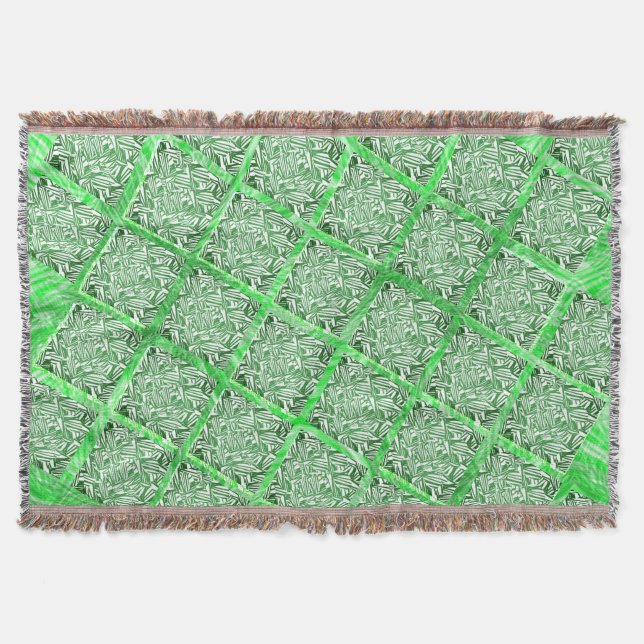 Squares, fake tile, fake green foliage    throw blanket (Front)