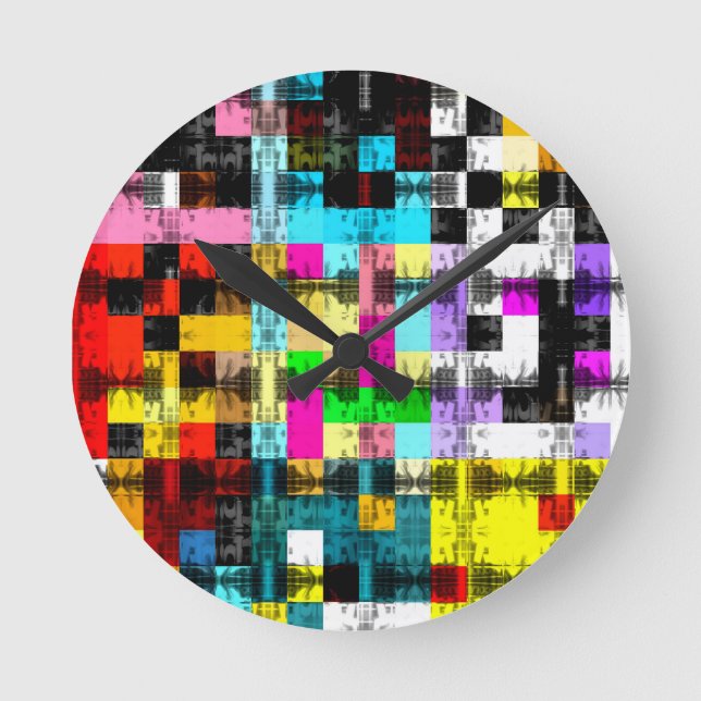 Squares Geometric colourful abstract art  Round Clock (Front)