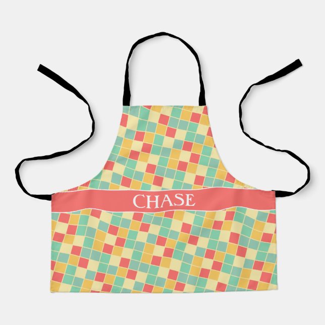 Squares Green Orange Minimal Pattern Apron (Front)