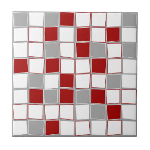 Squares, grey, white, burgundy, modern ceramic tile