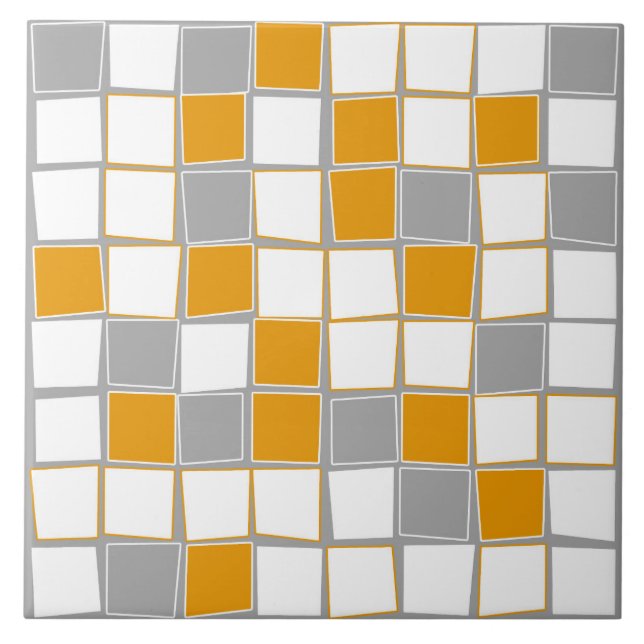 Squares, grey, white, mustard yellow, modern ceramic tile (Front)