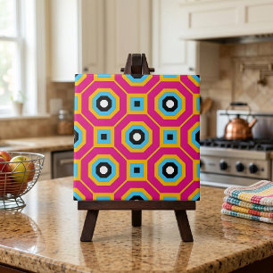 Squares & Hexagons Colourful Geometric Pattern Ceramic Tile