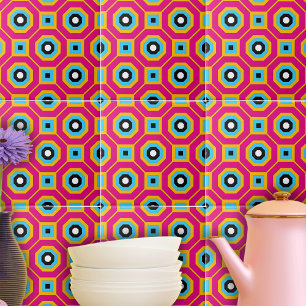 Squares & Hexagons Colourful Geometric Pattern Ceramic Tile