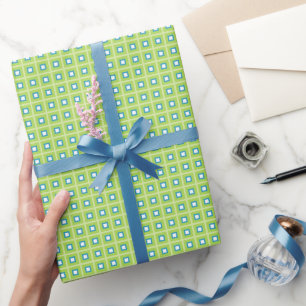 Squares In Squares Avocado Green Teal Blue White Wrapping Paper