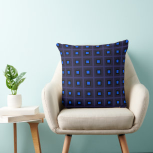 Squares In Squares - Indigo Black Blue Cushion