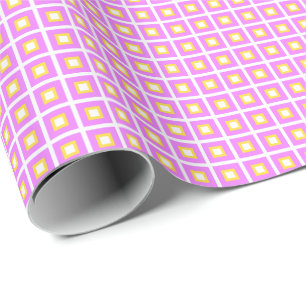 Squares In Squares Pink Yellow White Wrapping Paper