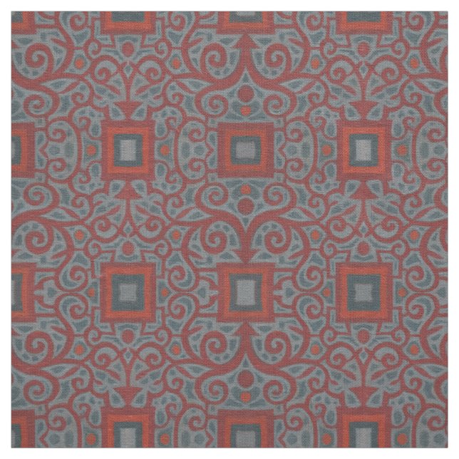 Squares & Lace, arabesque pattern, grey terracotta Fabric (Swatch)