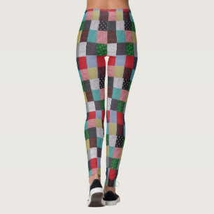 squares of colourful vintage fabric patchwork leggings