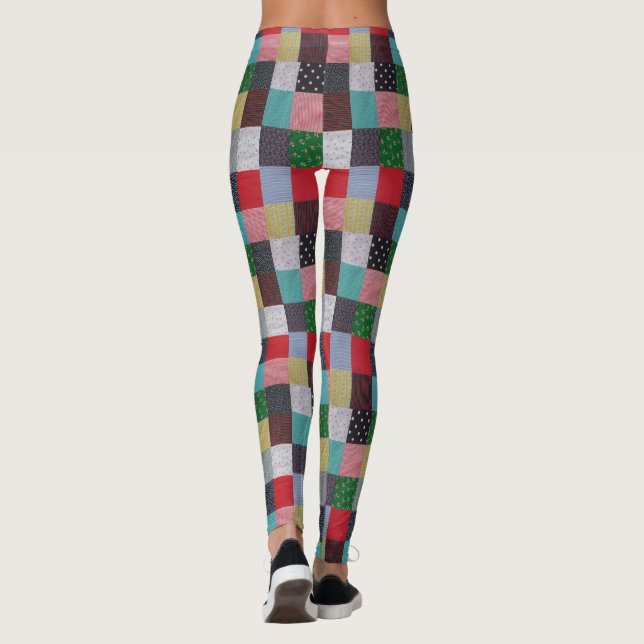 squares of colourful vintage fabric patchwork leggings (Back)